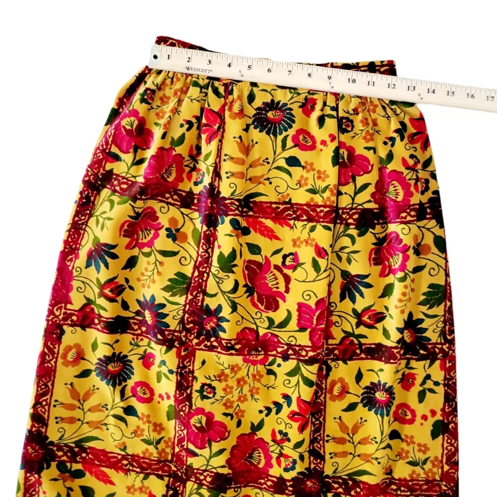 Vintage‎ Velvet Floral Goldenrod Fall Midi Skirt Tannerway by Melba Hobson